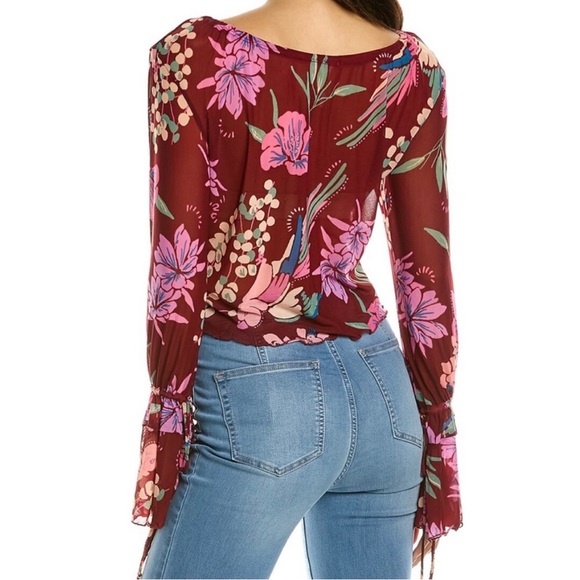 Free People NWT Floral Boho Paradise Top in a mesh fabric. Runs big like a L - Picture 2 of 7